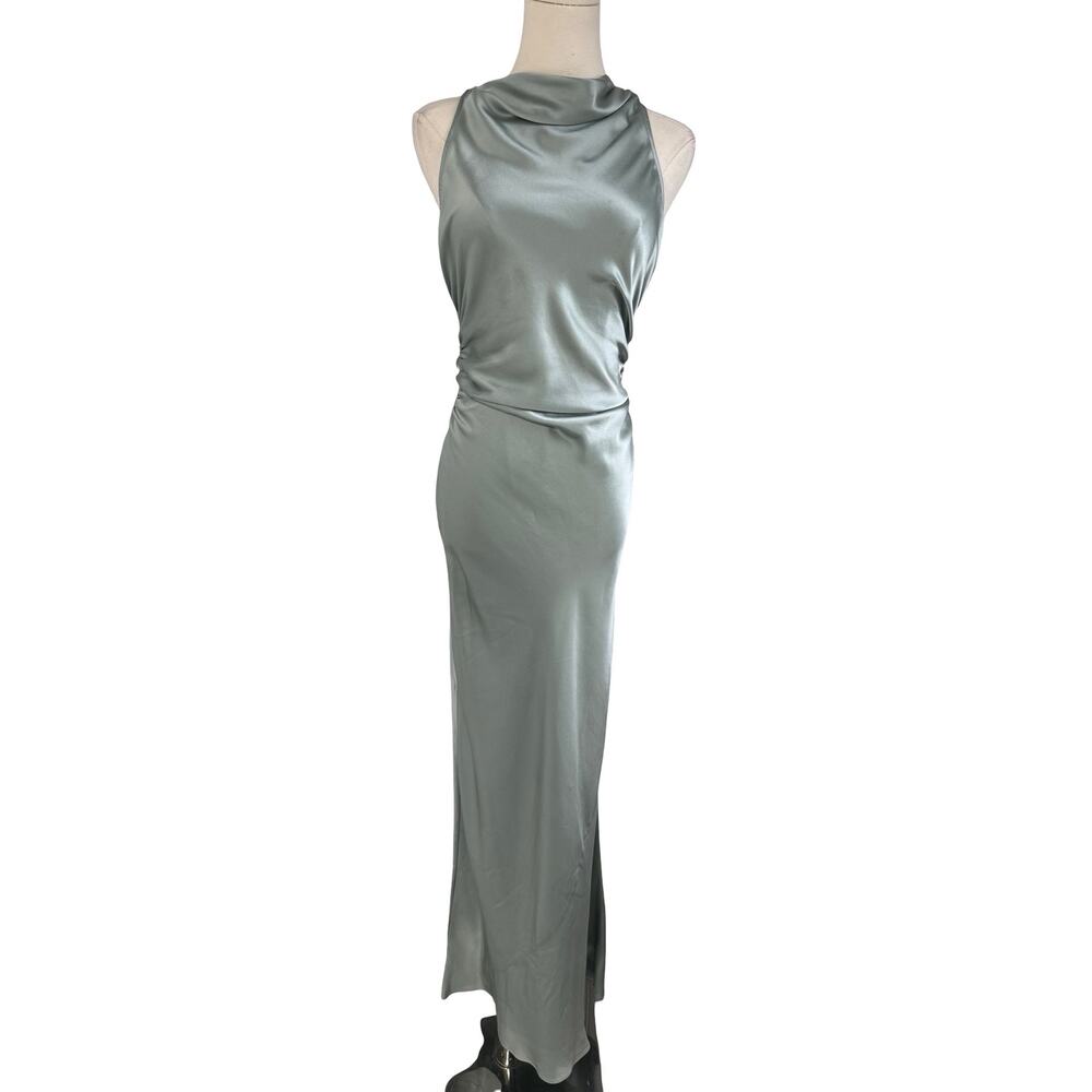 Reformation Anais Silk Maxi Dress Aquamarine Open Back Gown Size 6 - Picture 3 of 8